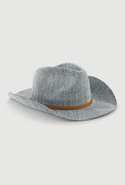 Womens Tie Front Trim Cowboy Hat, Blue