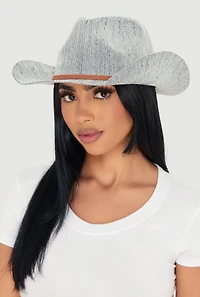 Womens Tie Front Trim Cowboy Hat, Blue