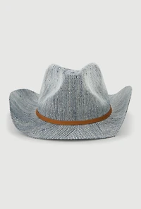 Womens Tie Front Trim Cowboy Hat, Blue