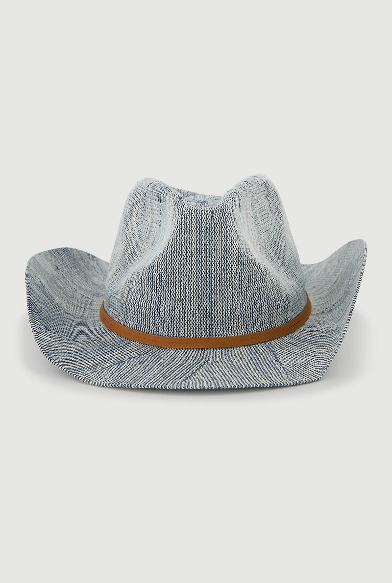 Womens Tie Front Trim Cowboy Hat, Blue