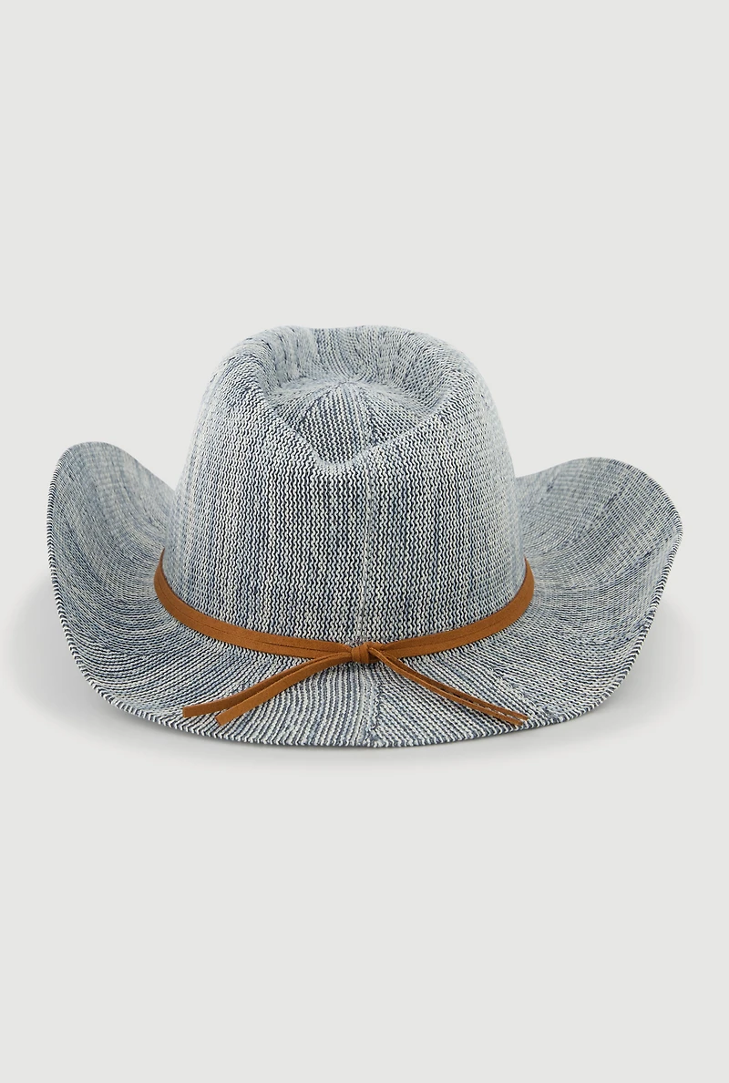Womens Tie Front Trim Cowboy Hat, Blue
