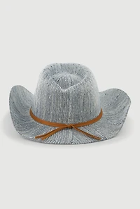 Womens Tie Front Trim Cowboy Hat, Blue