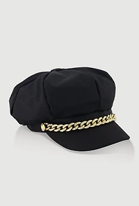 Rhinestone Curb Chain Detail Cabbie Hat