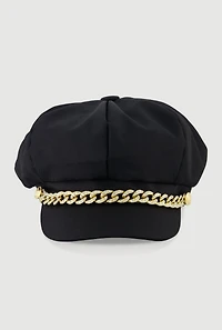 Womens Rhinestone Curb Chain Detail Cabbie Hat,