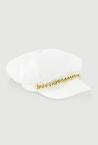 Rhinestone Curb Chain Detail Cabbie Hat