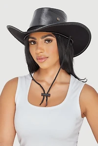 Toggle Drawstring Faux Leather Hat