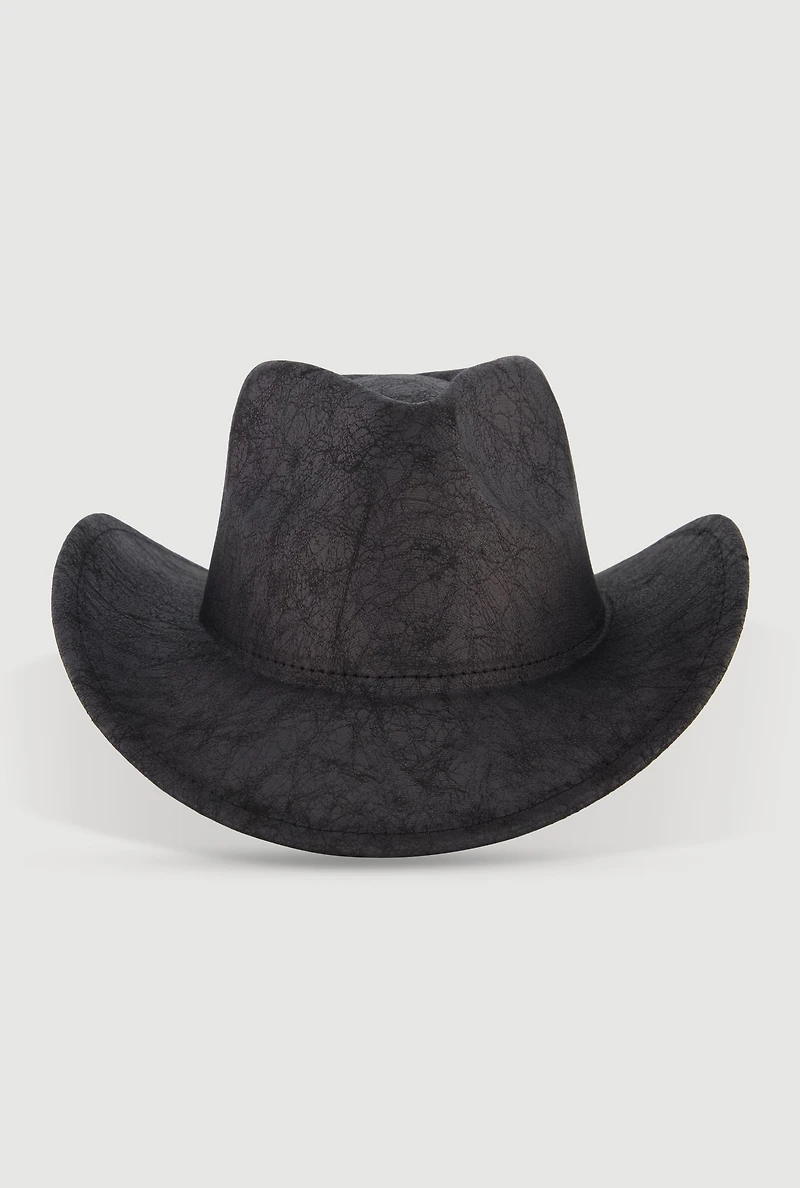 Distressed Faux Leather Cowboy Hat