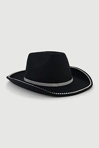Womens Faux Suede Rhinestone Studded Cowboy Hat, Black