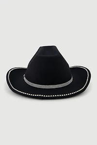 Womens Faux Suede Rhinestone Studded Cowboy Hat, Black