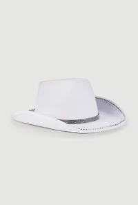 Womens Faux Suede Rhinestone Studded Cowboy Hat, White