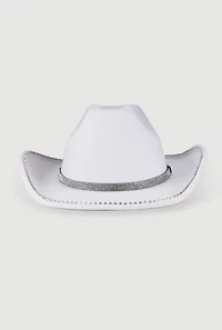 Womens Faux Suede Rhinestone Studded Cowboy Hat, White
