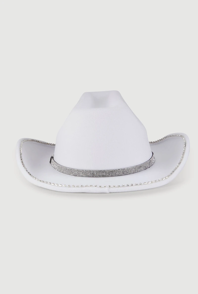 Womens Faux Suede Rhinestone Studded Cowboy Hat, White