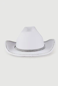 Womens Faux Suede Rhinestone Studded Cowboy Hat, White