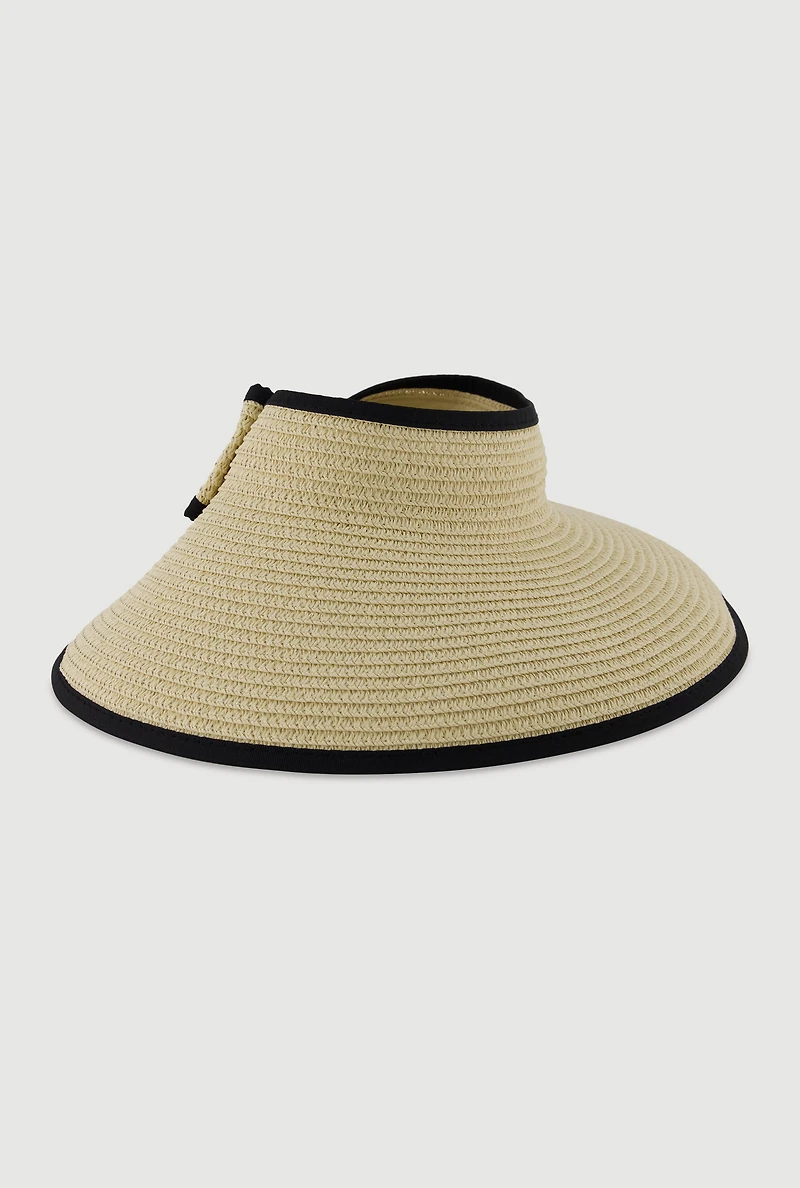 Roll Up Straw Visor with Bow
