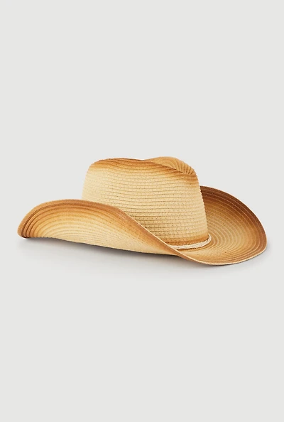 Womens Straw Contrast Trim Cowboy Hat, Beige