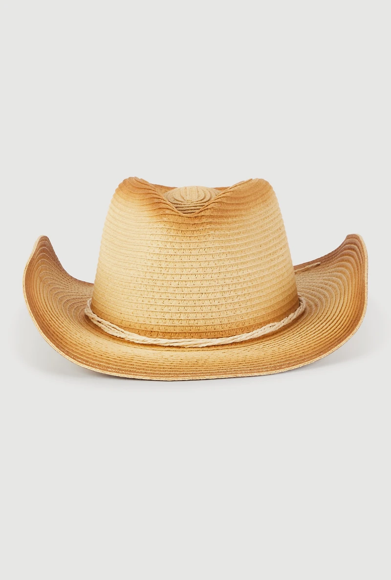 Womens Straw Contrast Trim Cowboy Hat, Beige