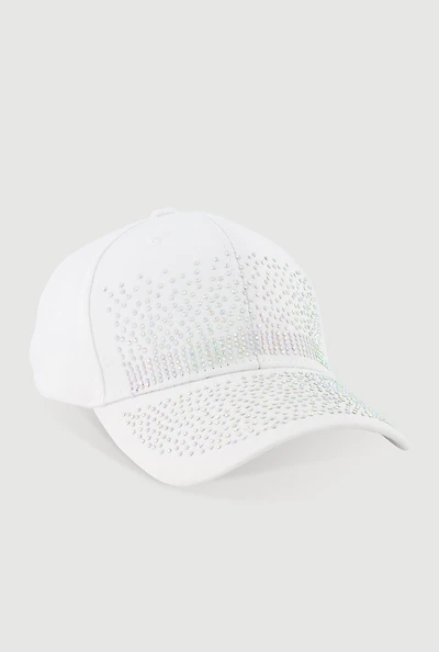 Womens Sparkling Rhinestone Baseball Cap, White