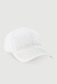 Womens Sparkling Rhinestone Baseball Cap, White