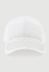 Womens Sparkling Rhinestone Baseball Cap, White