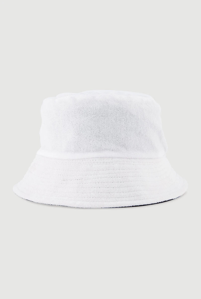 Womens Trendy Terry Cloth Bucket Hat, White