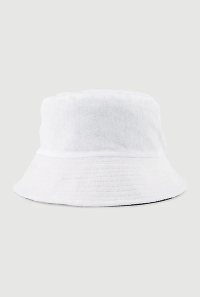 Womens Trendy Terry Cloth Bucket Hat, White