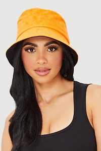 Womens Trendy Terry Cloth Bucket Hat, Orange