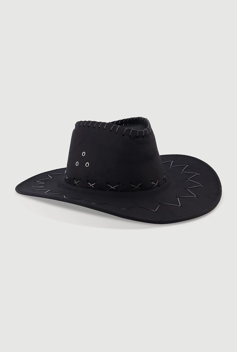 Womens Stylish Lace Up Cowboy Hat, Black