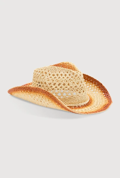 Womens Contrast Trim Straw Cowboy Hat, Beige