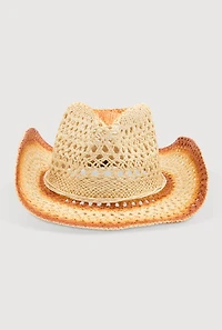 Womens Contrast Trim Straw Cowboy Hat, Beige