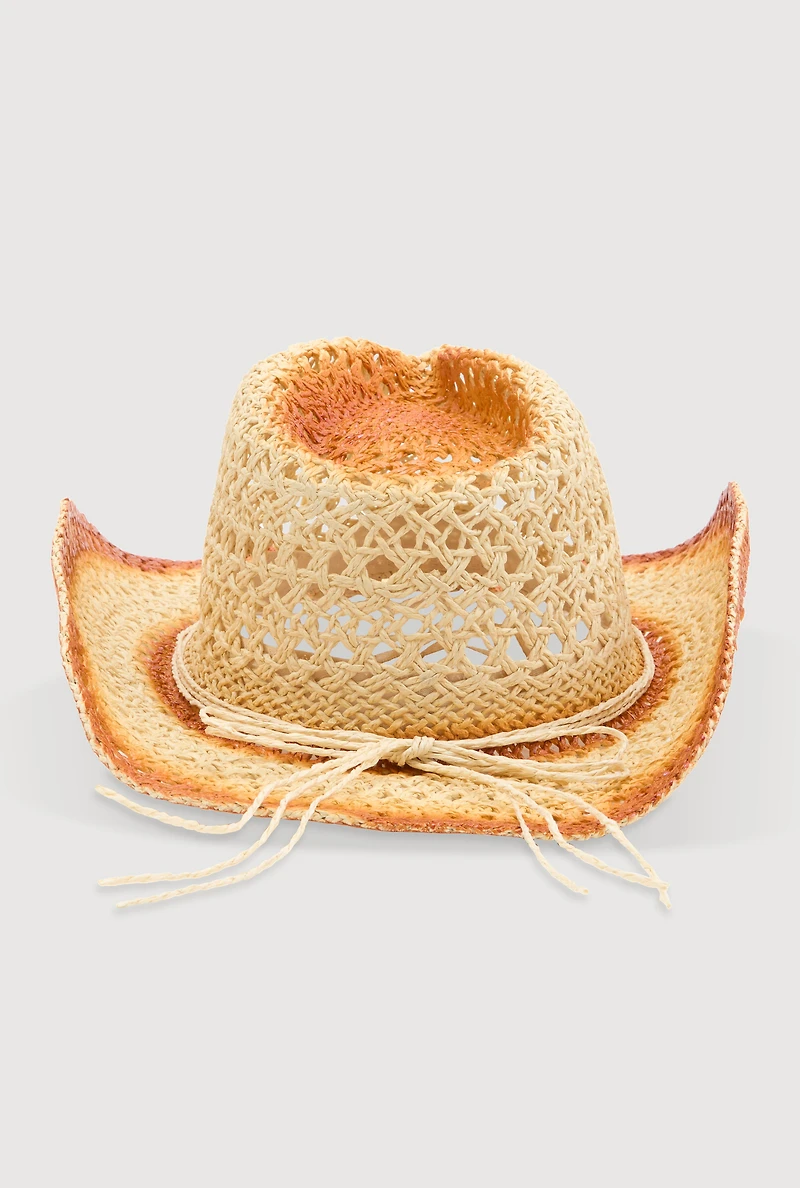 Womens Contrast Trim Straw Cowboy Hat, Beige