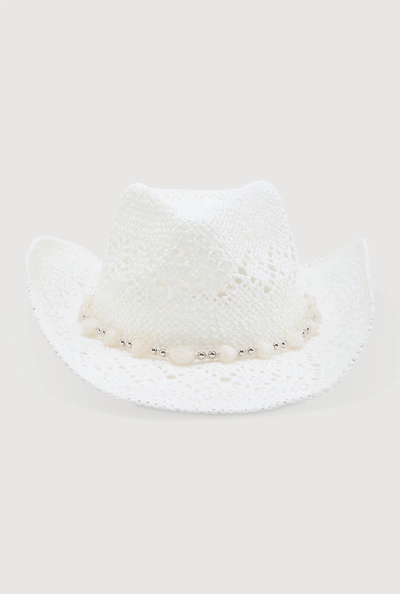Beaded Trim Straw Cowboy Hat