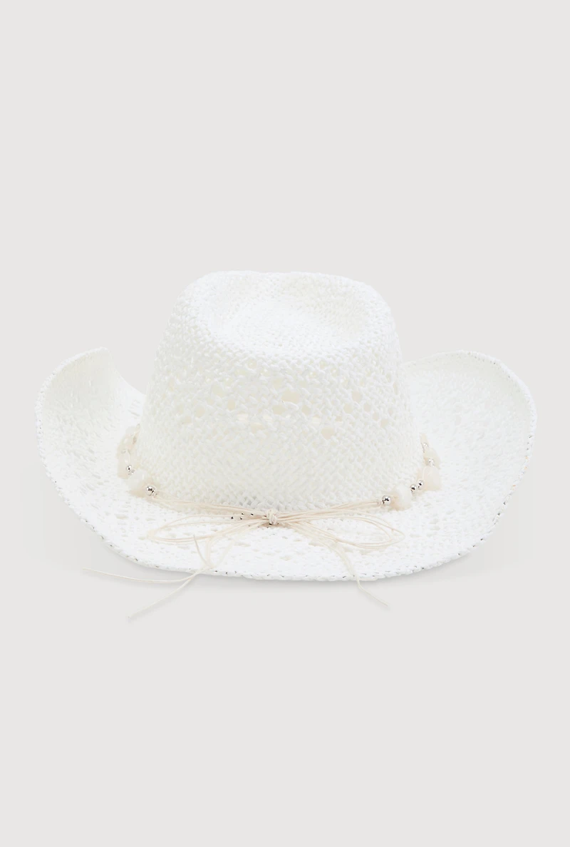 Beaded Trim Straw Cowboy Hat