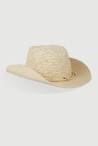 Womens Beaded Straw Cowboy Hat, Beige