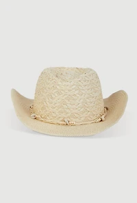 Womens Beaded Straw Cowboy Hat, Beige