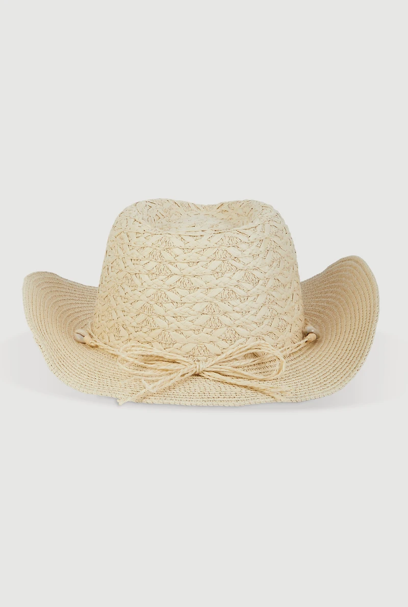 Womens Beaded Straw Cowboy Hat, Beige