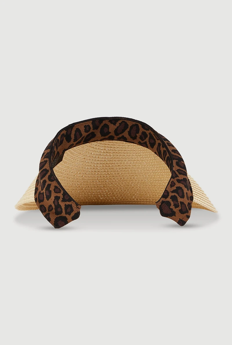 Straw Visor with Leopard Print Band