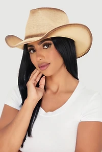 Womens Contrast Trim Woven Cowboy Hat, Multi
