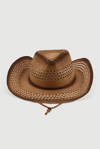 Womens Ombre Beaded Toggle Chin Strap Straw Cowboy Hat, Brown