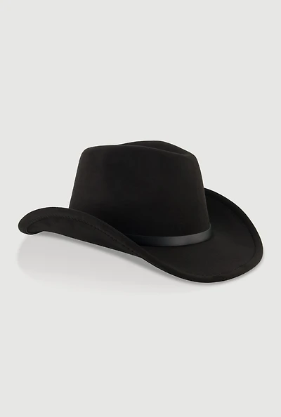 Womens Metallic Detail Hatband Faux Suede Cowboy Hat, Black