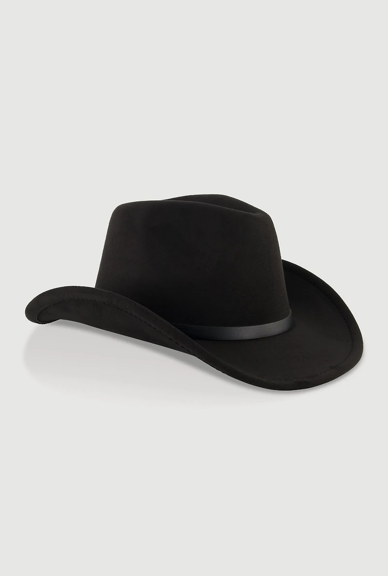 Womens Metallic Detail Hatband Faux Suede Cowboy Hat,