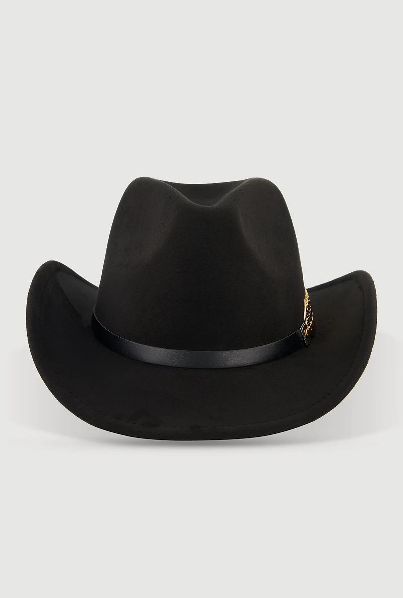 Metallic Detail Hatband Faux Suede Cowboy Hat