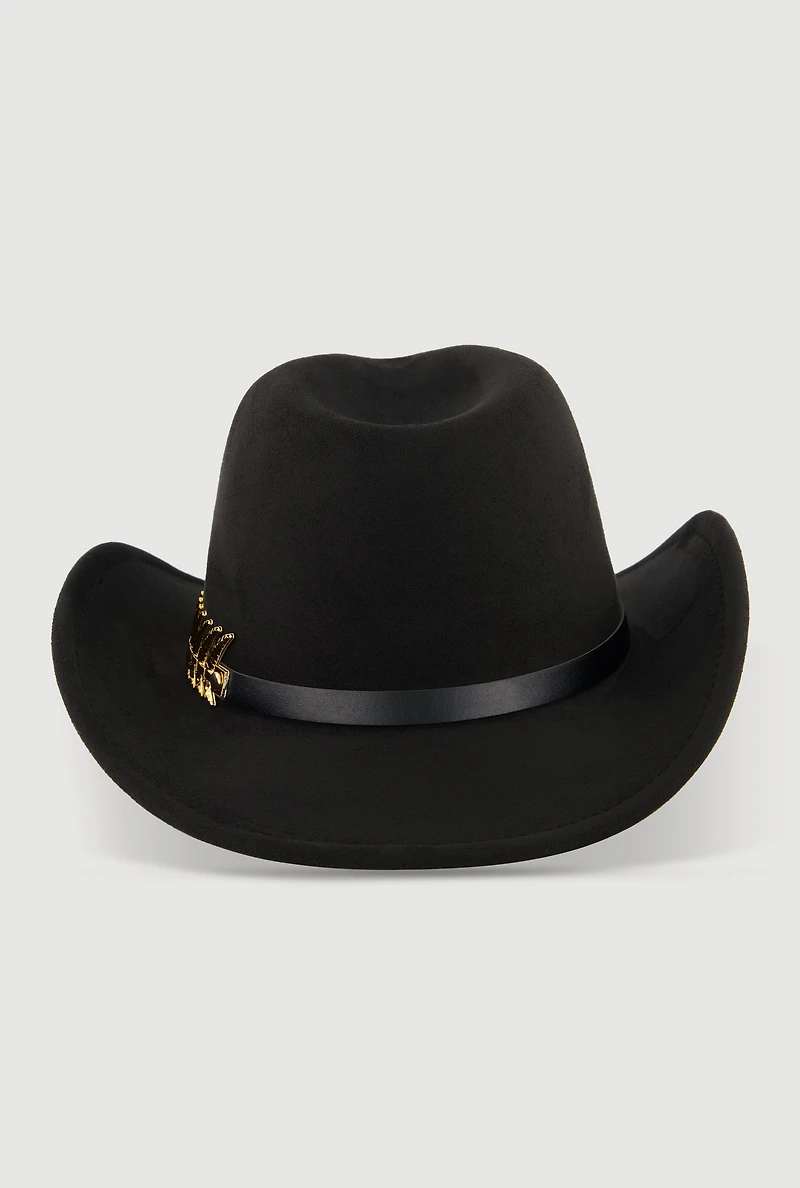 Metallic Detail Hatband Faux Suede Cowboy Hat