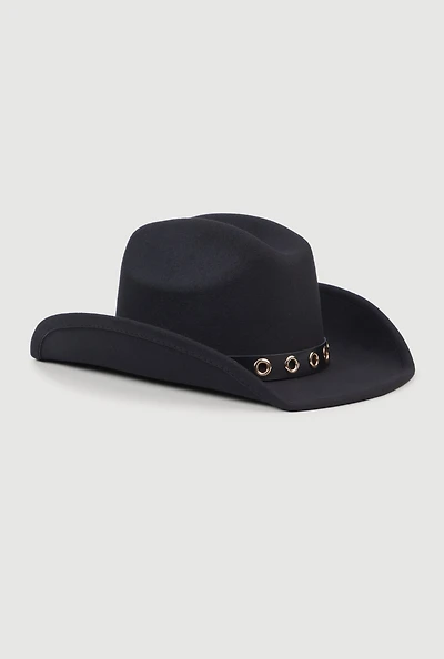 Grommet Belt Detail Brushed Felt Cowboy Hat