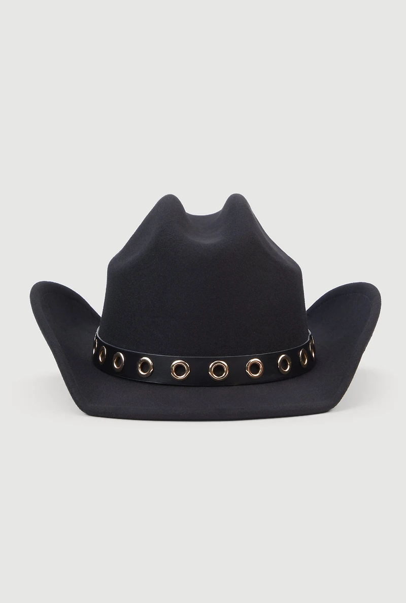 Grommet Belt Detail Brushed Felt Cowboy Hat