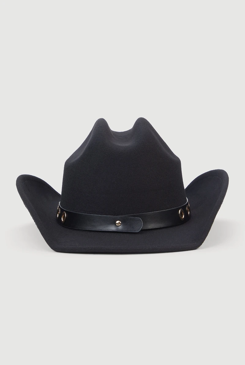Grommet Belt Detail Brushed Felt Cowboy Hat