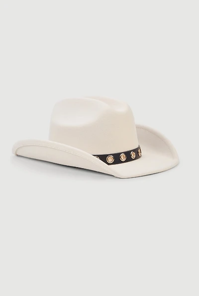 Womens Grommet Belt Detail Brushed Felt Cowboy Hat, Beige