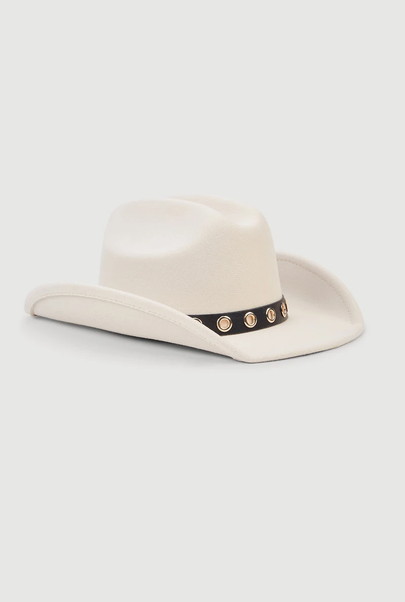 Grommet Belt Detail Brushed Felt Cowboy Hat