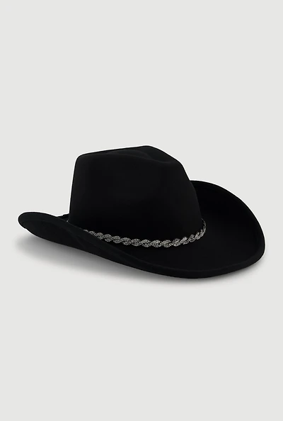 Rhinestone Trim Brushed Felt Cowboy Hat