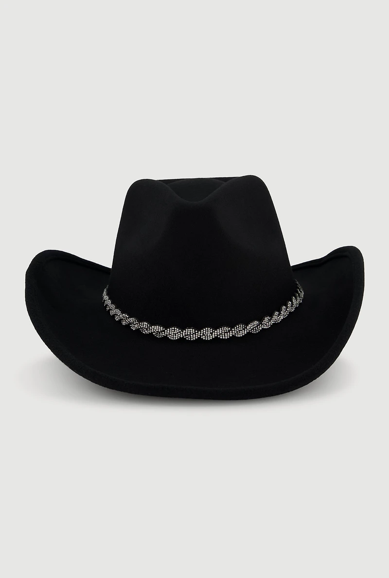 Rhinestone Trim Brushed Felt Cowboy Hat