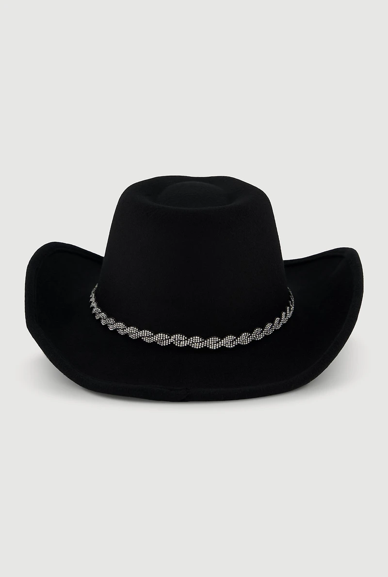 Rhinestone Trim Brushed Felt Cowboy Hat